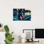 Marcela geniet van een Miami-zonsondergang op het  Poster (Thuiskantoor)