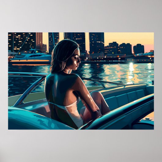 Marcela geniet van een Miami-zonsondergang op het  Poster (Voorkant)