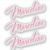Marceline naam roze cursief x3 sticker (Voorkant)