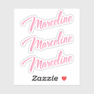 Marceline naam roze cursief x3 sticker