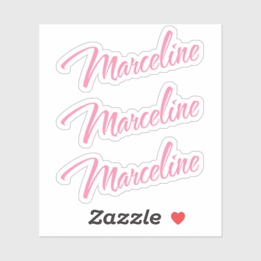 Marceline naam roze cursief x3 sticker (Vel)