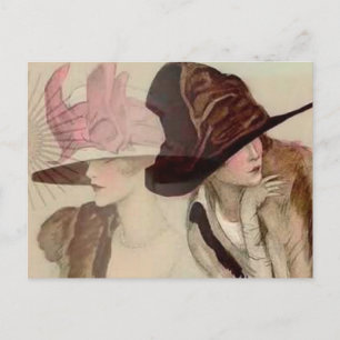 Marcello Dudovich Jonge Meisjes in Hats Illustrati Briefkaart