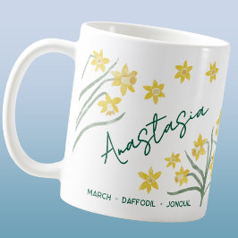 March Birth Flower Custom Name Daffodil Jonquil Koffiemok