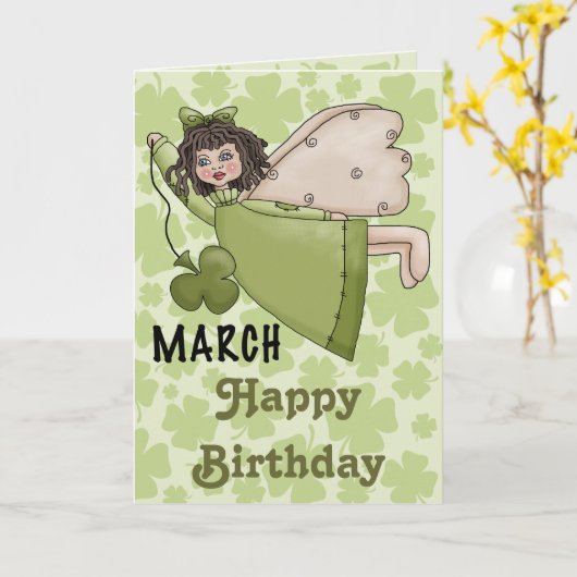 March Birthday Angel Kaart (Gele Bloem)