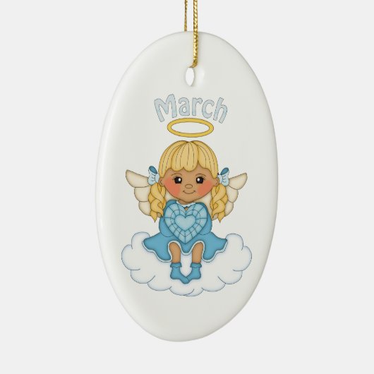 March Birthstone Angel Blonde Keramisch Ornament (Rechts)