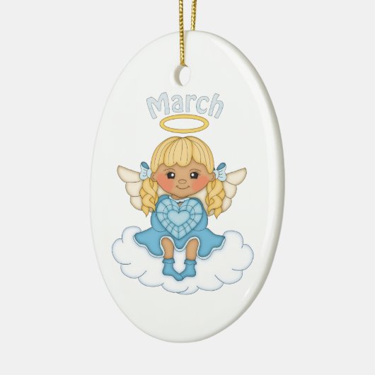 March Birthstone Angel Blonde Keramisch Ornament (Links)