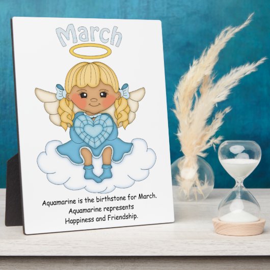 March Birthstone Angel Blonde Plaque Fotoplaat (Zijkant)