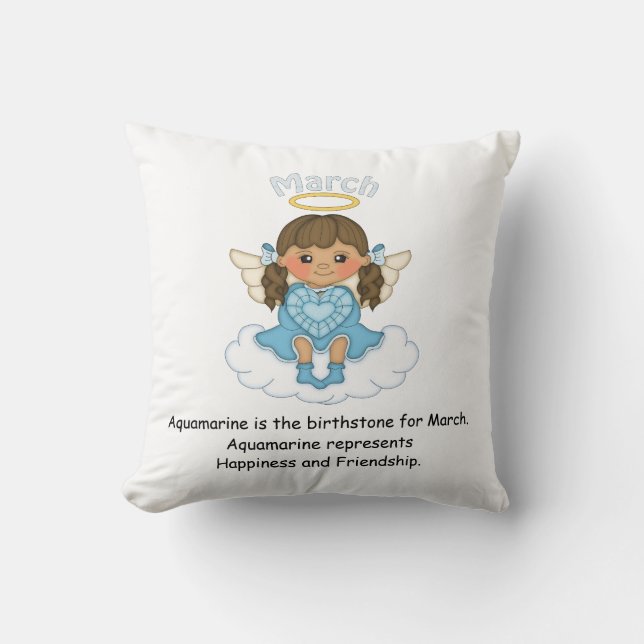 March Birthstone Angel Brunette Kussen (Voorkant)