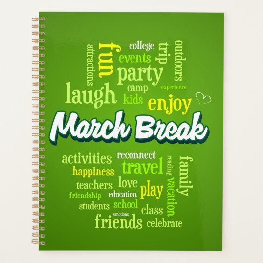 March Break Word Cloud Typography School Vacation Planner (Voorkant)