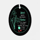 March Daffodil | Aquamarijn Verjaardag Keepsake Metalen Ornament (Voorkant links)