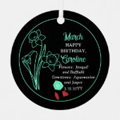 March Daffodil | Aquamarijn Verjaardag Keepsake Metalen Ornament (Voorkant)