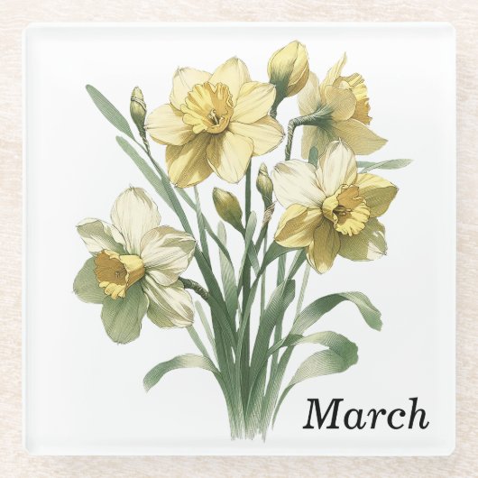 March Daffodil Glass Onderzetter & Trivet Glazen Onderzetter (Voorkant)