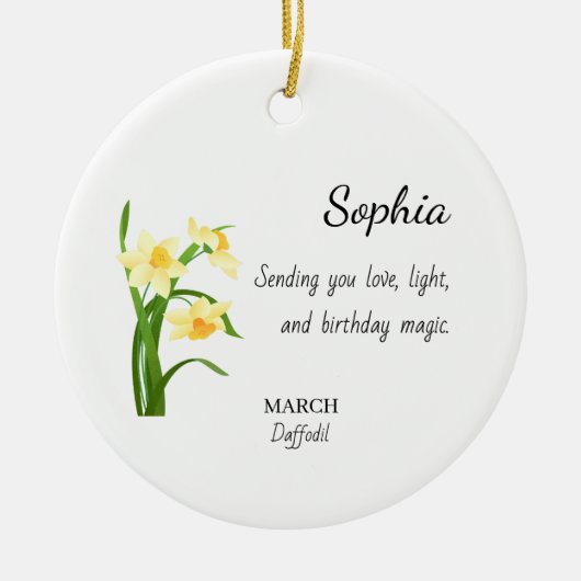 March Daffodil Personalized Birthday Keramisch Ornament (Voorkant)