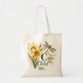 March Geboortebloem Narcis Monogram Libel Tot Tote Bag (Voorkant)