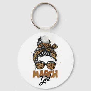 March Girl Messy Hair Sunbril Leopard Lady Sleutelhanger