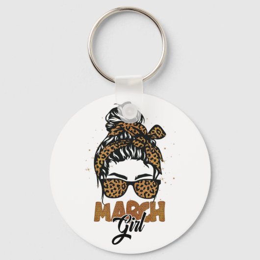 March Girl Messy Hair Sunbril Leopard Lady Sleutelhanger (Voorkant)
