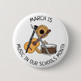 March is Muziek in onze schoolmaand Ronde Button 5,7 Cm