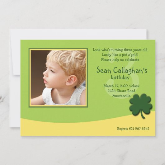 March Shamrock Photo Birthday Invitation Kaart (Voorkant)
