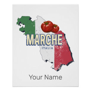Marche Italië Retro Regio Kaart  Souvenir Perfect Poster