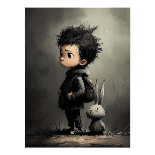 Märchenhafte Kinder Illustration mit Hase Perfect Poster (Voorkant)
