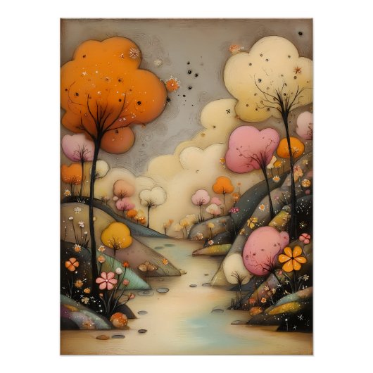 märchenhafte Landschaft mit abstrakten Bäumen Perfect Poster (Voorkant)