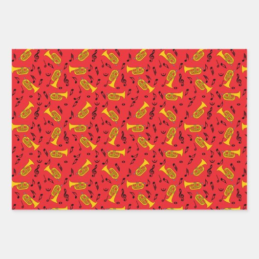 Marcherende bariton Muzieknoten Treble Clefs Inpakpapier Vel (Voorkant 3)