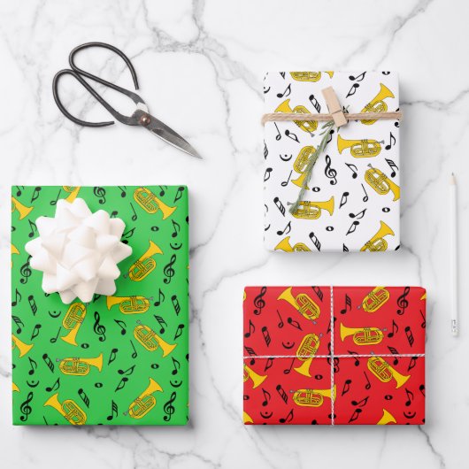 Marcherende bariton Muzieknoten Treble Clefs Inpakpapier Vel (Voorkant)