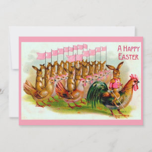 marcherende paashaas en kippen feestdagenkaart