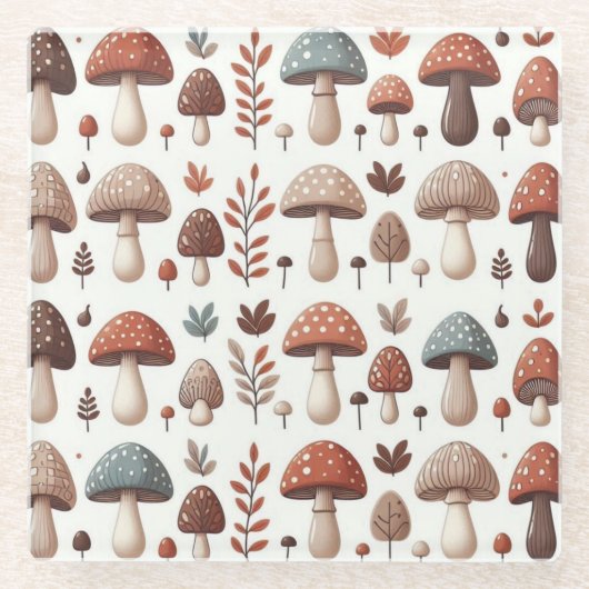 marcherende paddenstoelen glazen onderzetter (Voorkant)