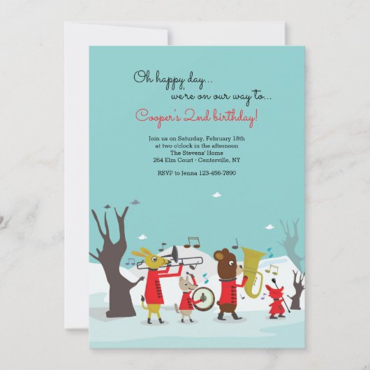 Marching Animal Band Birthday Party Kaart (Voorkant)