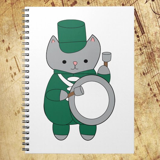 Marching Band Cat Bass Drum Groen en Wit Notitieboek