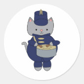 Marching Band Cat Drum Navy Blue Gold Ronde Sticker (Voorkant)