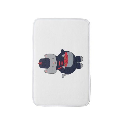 Marching Band Cat Drummer Navy Blue Red Badmat (Voorkant Verticaal)