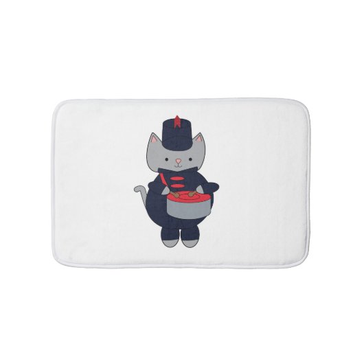 Marching Band Cat Drummer Navy Blue Red Badmat (Voorkant)