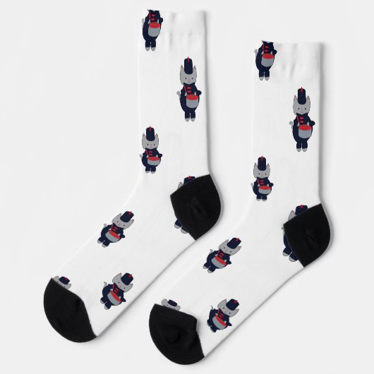 Marching Band Cat Drummer Navy Blue Red Sokken (Links)