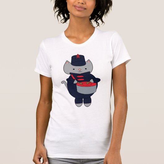 Marching Band Cat Navy Blue Red T-shirt (Voorkant)
