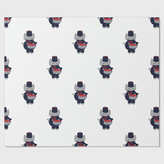 Marching Band Cat Snare Drum Navy Blue Red Pattern Cadeaupapier (Vlak)