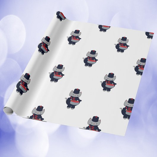 Marching Band Cat Snare Drum Navy Blue Red Pattern Cadeaupapier