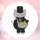 Marching Band Cat Snare Drum Zwart en Goud Ronde Sticker