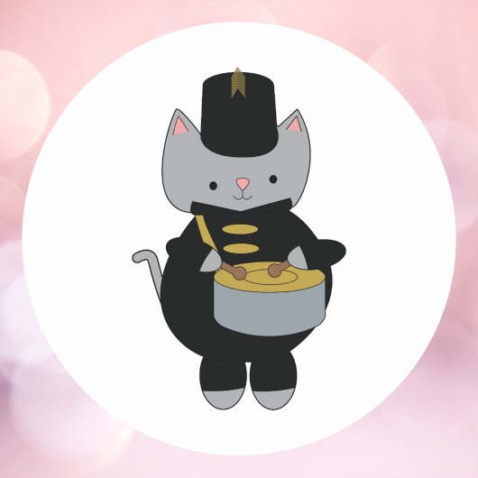 Marching Band Cat Snare Drum Zwart en Goud Ronde Sticker