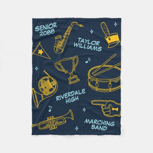 Marching Band Doodle Patroon Senior Cadeau Fleece Deken (Voorkant)