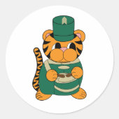 Marching Band Drum Tiger Green en Gold Ronde Sticker (Voorkant)