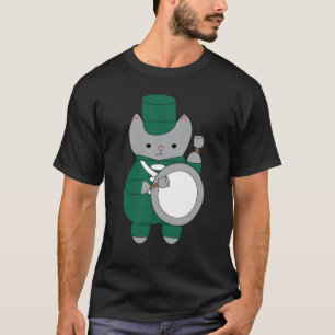 Marching Band Drummer Cat Animal Green White T-shirt