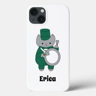 Marching Band Drummer Cat Green White Personaliser Case-Mate iPhone Case