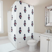 Marching Band Drummer Cat Navy Blue Red Douchegordijn (In situ)