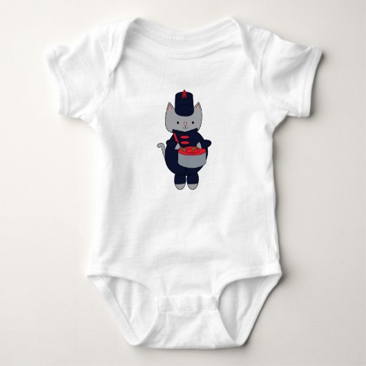 Marching Band Drummer Cat Navy Blue Red Romper (Voorkant)