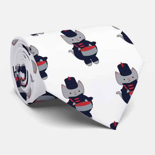 Marching Band Drummer Cat Navy Blue Red Stropdas (Opgerold)