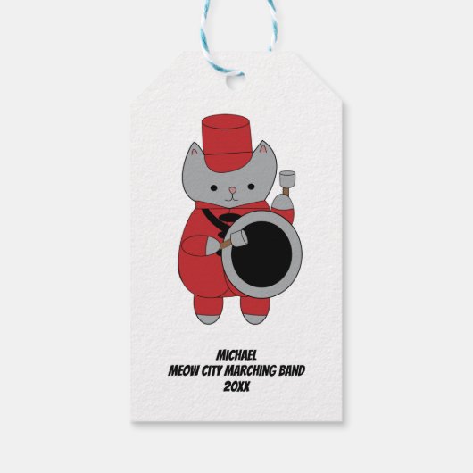 Marching Band Drummer Cat Red Black Personaliseren Cadeaulabel (Achterkant)