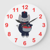 Marching Band Drummer Kat Navy Blauw Rood Grote Klok (Voorkant)