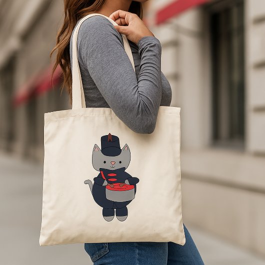 Marching Band Drummer Kat Navy Blauw Rood Tote Bag
